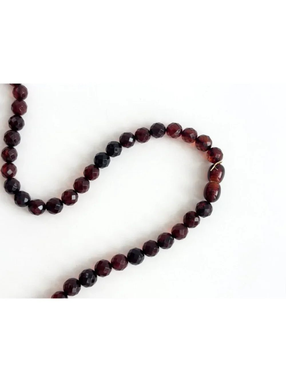 Round Faceted Round Cherry Amber Stone Vintage Beaded Art Deco Necklace - 17